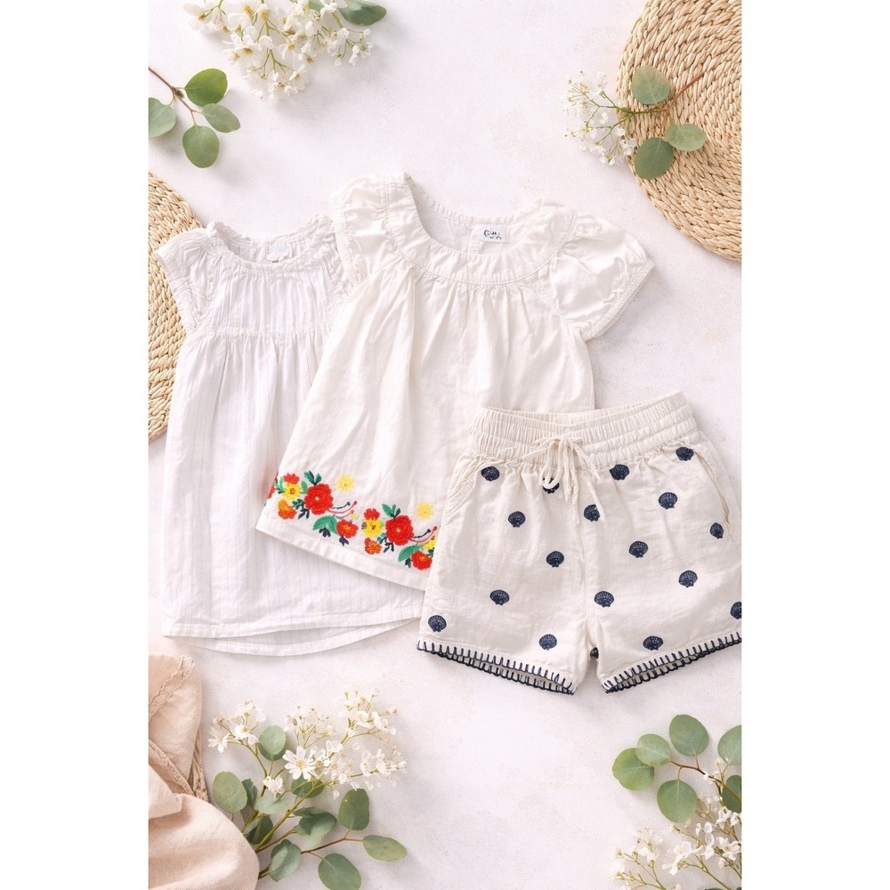 Baby GAP Crewcuts Girls Size 5‎ Bundle 3pc Tops Shorts Embroidered Floral